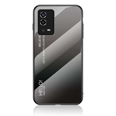 Carcasa Bumper Funda Silicona Espejo Gradiente Arco iris LS1 para Oppo A55 4G Gris Oscuro