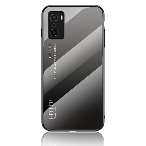 Carcasa Bumper Funda Silicona Espejo Gradiente Arco iris LS1 para Oppo A55S 5G Gris Oscuro