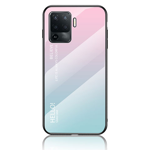 Carcasa Bumper Funda Silicona Espejo Gradiente Arco iris LS1 para Oppo A94 4G Cian