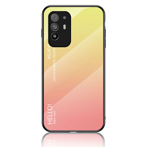 Carcasa Bumper Funda Silicona Espejo Gradiente Arco iris LS1 para Oppo A94 5G Amarillo