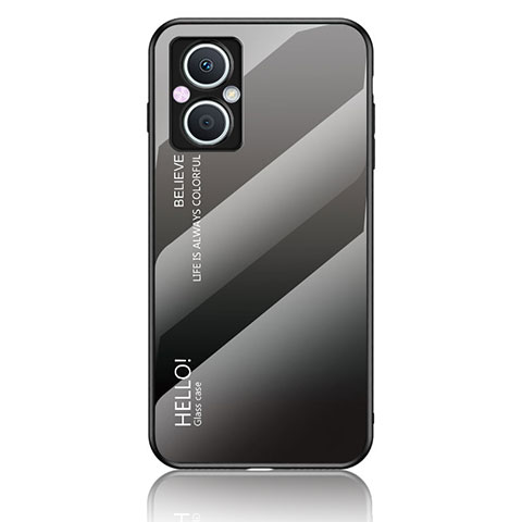 Carcasa Bumper Funda Silicona Espejo Gradiente Arco iris LS1 para Oppo A96 5G Gris Oscuro