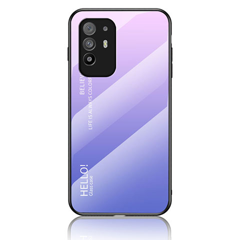 Carcasa Bumper Funda Silicona Espejo Gradiente Arco iris LS1 para Oppo F19 Pro+ Plus 5G Purpura Claro