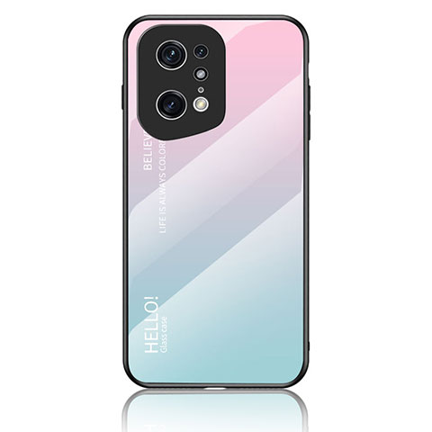 Carcasa Bumper Funda Silicona Espejo Gradiente Arco iris LS1 para Oppo Find X5 Pro 5G Cian