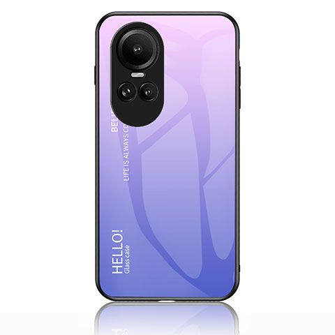 Carcasa Bumper Funda Silicona Espejo Gradiente Arco iris LS1 para Oppo Reno10 Pro 5G Purpura Claro