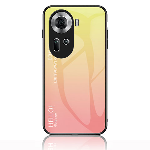 Carcasa Bumper Funda Silicona Espejo Gradiente Arco iris LS1 para Oppo Reno11 5G Amarillo