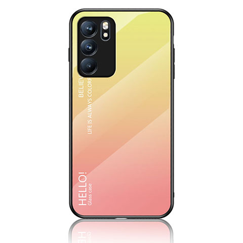 Carcasa Bumper Funda Silicona Espejo Gradiente Arco iris LS1 para Oppo Reno6 5G Amarillo