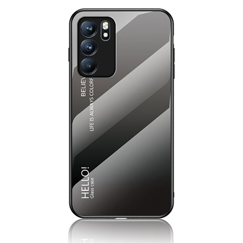 Carcasa Bumper Funda Silicona Espejo Gradiente Arco iris LS1 para Oppo Reno6 5G Gris Oscuro