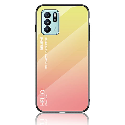 Carcasa Bumper Funda Silicona Espejo Gradiente Arco iris LS1 para Oppo Reno6 Z 5G Amarillo