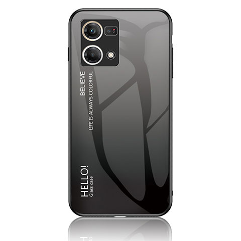 Carcasa Bumper Funda Silicona Espejo Gradiente Arco iris LS1 para Oppo Reno7 4G Gris Oscuro