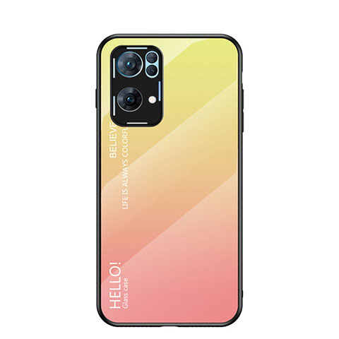 Carcasa Bumper Funda Silicona Espejo Gradiente Arco iris LS1 para Oppo Reno7 Pro 5G Amarillo