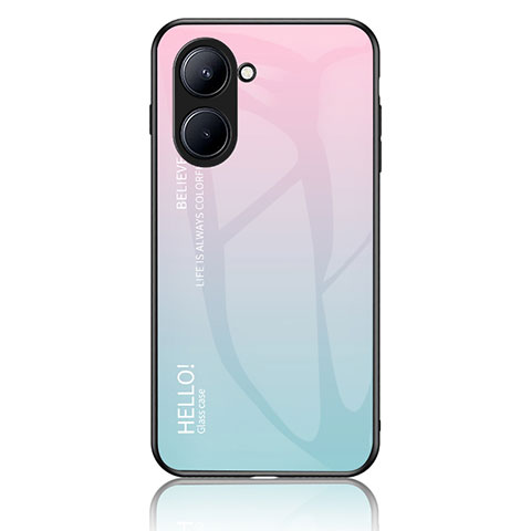 Carcasa Bumper Funda Silicona Espejo Gradiente Arco iris LS1 para Realme C33 Cian