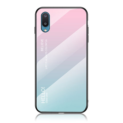 Carcasa Bumper Funda Silicona Espejo Gradiente Arco iris LS1 para Samsung Galaxy A02 Cian