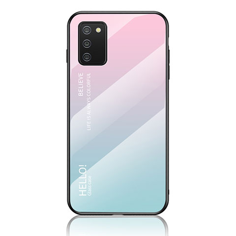 Carcasa Bumper Funda Silicona Espejo Gradiente Arco iris LS1 para Samsung Galaxy A03s Cian