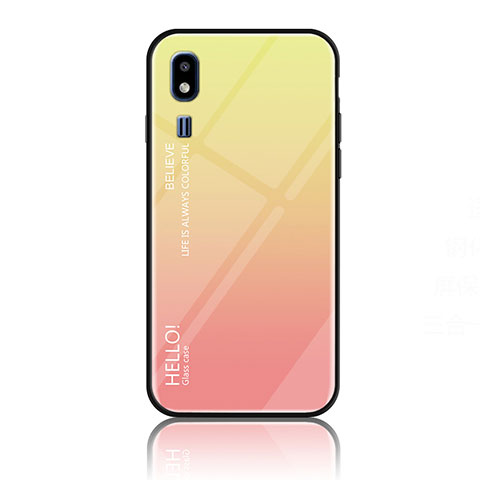 Carcasa Bumper Funda Silicona Espejo Gradiente Arco iris LS1 para Samsung Galaxy A2 Core A260F A260G Amarillo