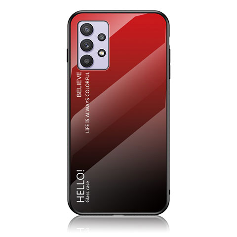 Carcasa Bumper Funda Silicona Espejo Gradiente Arco iris LS1 para Samsung Galaxy A32 5G Rojo