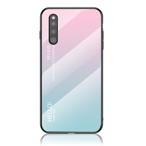 Carcasa Bumper Funda Silicona Espejo Gradiente Arco iris LS1 para Samsung Galaxy A41 SC-41A Cian