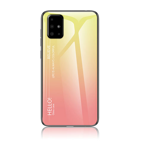 Carcasa Bumper Funda Silicona Espejo Gradiente Arco iris LS1 para Samsung Galaxy A71 4G A715 Amarillo