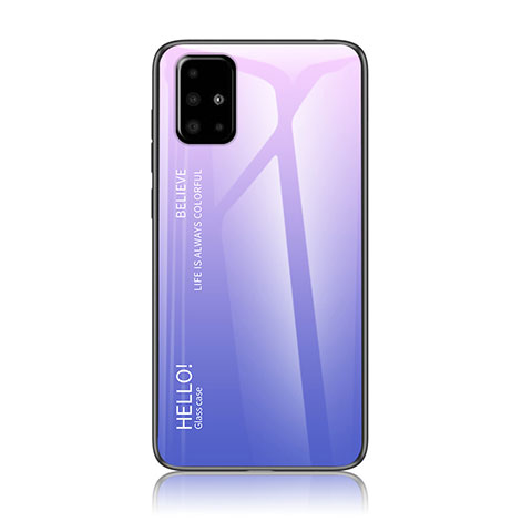 Carcasa Bumper Funda Silicona Espejo Gradiente Arco iris LS1 para Samsung Galaxy A71 4G A715 Purpura Claro