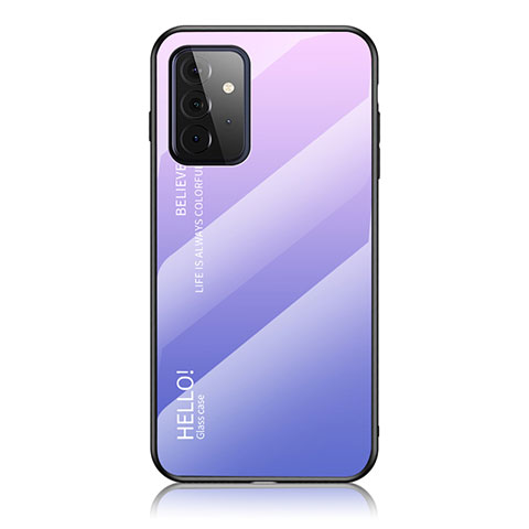 Carcasa Bumper Funda Silicona Espejo Gradiente Arco iris LS1 para Samsung Galaxy A72 4G Purpura Claro