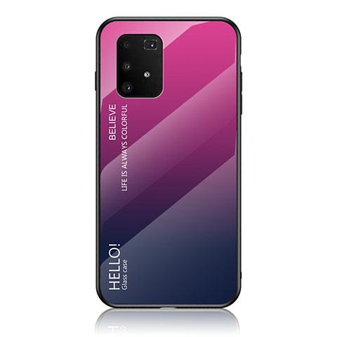 Carcasa Bumper Funda Silicona Espejo Gradiente Arco iris LS1 para Samsung Galaxy A91 Rosa Roja
