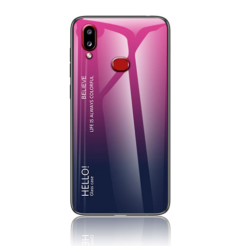 Carcasa Bumper Funda Silicona Espejo Gradiente Arco iris LS1 para Samsung Galaxy M01s Rosa Roja