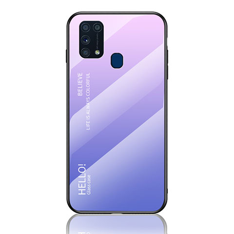 Carcasa Bumper Funda Silicona Espejo Gradiente Arco iris LS1 para Samsung Galaxy M31 Prime Edition Purpura Claro