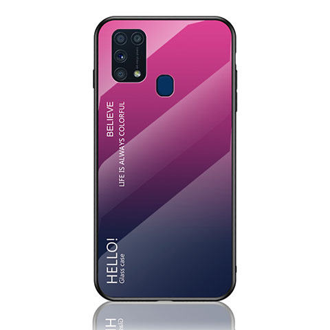 Carcasa Bumper Funda Silicona Espejo Gradiente Arco iris LS1 para Samsung Galaxy M31 Rosa Roja