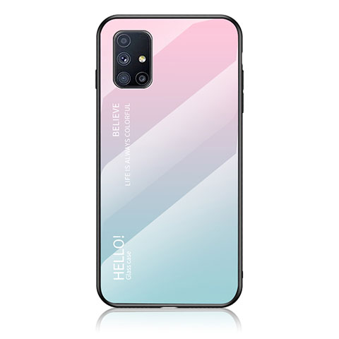 Carcasa Bumper Funda Silicona Espejo Gradiente Arco iris LS1 para Samsung Galaxy M31s Cian