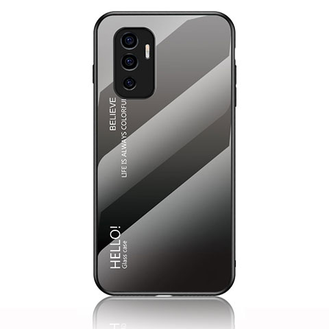 Carcasa Bumper Funda Silicona Espejo Gradiente Arco iris LS1 para Vivo V23e Gris Oscuro