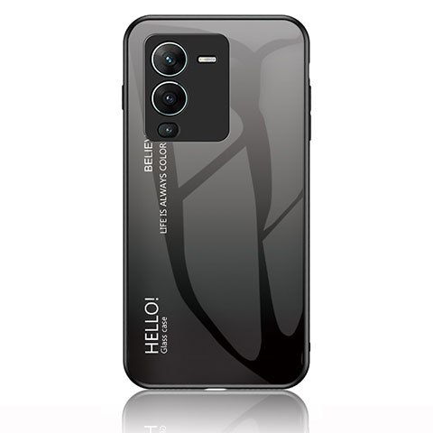 Carcasa Bumper Funda Silicona Espejo Gradiente Arco iris LS1 para Vivo V25 Pro 5G Gris Oscuro