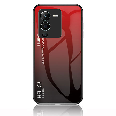 Carcasa Bumper Funda Silicona Espejo Gradiente Arco iris LS1 para Vivo V25 Pro 5G Rojo