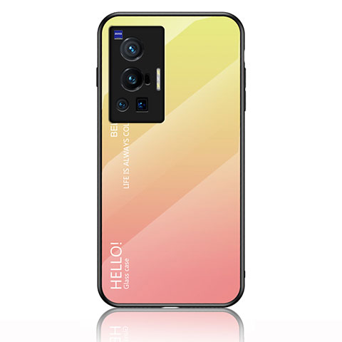 Carcasa Bumper Funda Silicona Espejo Gradiente Arco iris LS1 para Vivo X70 Pro 5G Amarillo