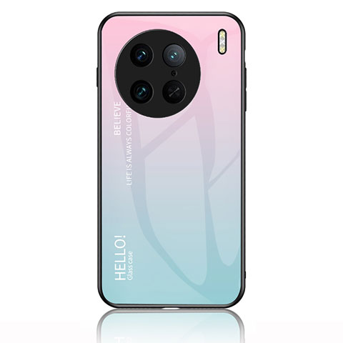 Carcasa Bumper Funda Silicona Espejo Gradiente Arco iris LS1 para Vivo X90 Pro 5G Cian