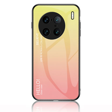 Carcasa Bumper Funda Silicona Espejo Gradiente Arco iris LS1 para Vivo X90 Pro+ Plus 5G Amarillo