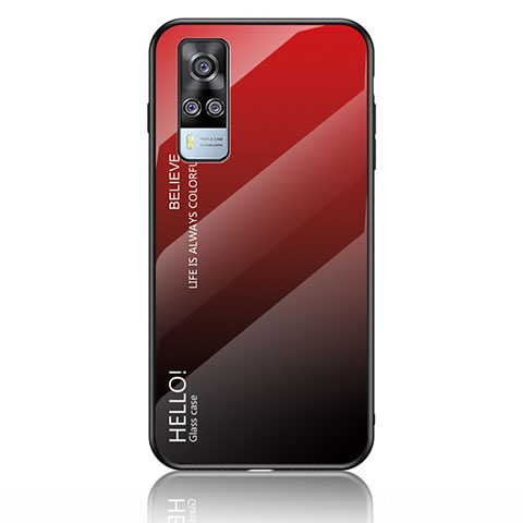 Carcasa Bumper Funda Silicona Espejo Gradiente Arco iris LS1 para Vivo Y53s NFC Rojo