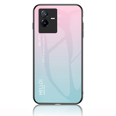 Carcasa Bumper Funda Silicona Espejo Gradiente Arco iris LS1 para Vivo Y73t Cian