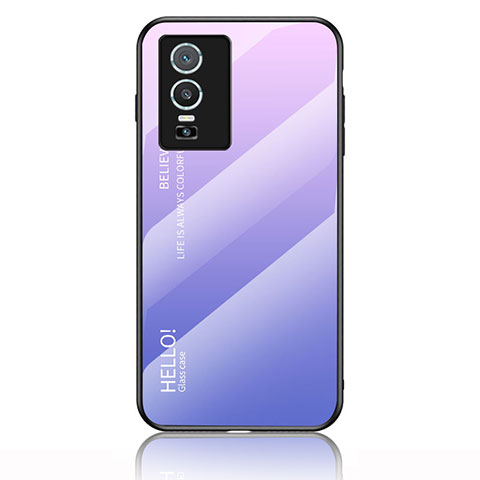 Carcasa Bumper Funda Silicona Espejo Gradiente Arco iris LS1 para Vivo Y74s 5G Purpura Claro