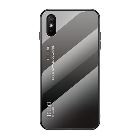 Carcasa Bumper Funda Silicona Espejo Gradiente Arco iris LS1 para Xiaomi Redmi 9A Gris Oscuro