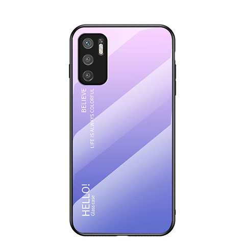 Carcasa Bumper Funda Silicona Espejo Gradiente Arco iris LS1 para Xiaomi Redmi Note 10T 5G Purpura Claro