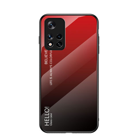 Carcasa Bumper Funda Silicona Espejo Gradiente Arco iris LS1 para Xiaomi Redmi Note 11T 5G Rojo