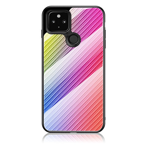 Carcasa Bumper Funda Silicona Espejo Gradiente Arco iris LS2 para Google Pixel 5 XL 5G Rosa