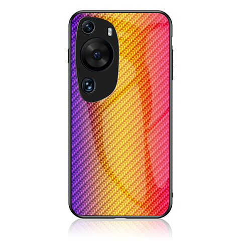 Carcasa Bumper Funda Silicona Espejo Gradiente Arco iris LS2 para Huawei P60 Art Naranja