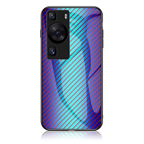 Carcasa Bumper Funda Silicona Espejo Gradiente Arco iris LS2 para Huawei P60 Pro Azul