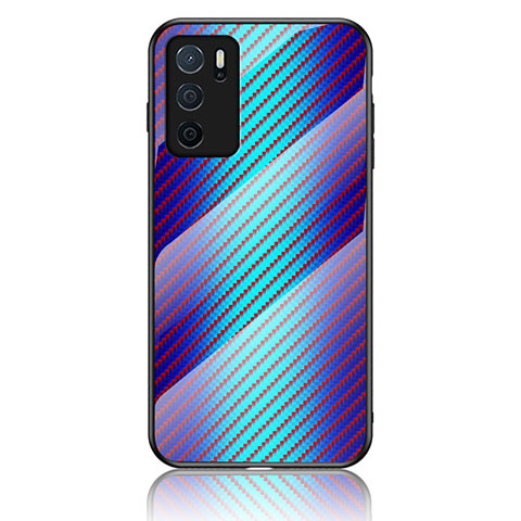 Carcasa Bumper Funda Silicona Espejo Gradiente Arco iris LS2 para Oppo A16 Azul