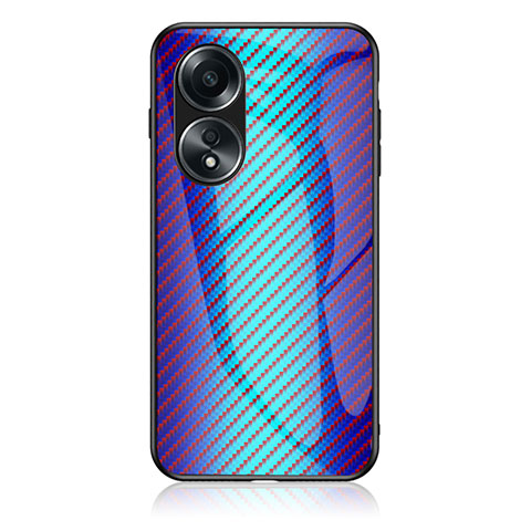 Carcasa Bumper Funda Silicona Espejo Gradiente Arco iris LS2 para Oppo A18 Azul