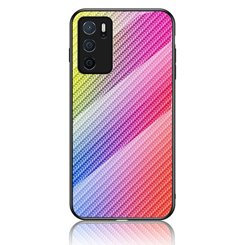 Carcasa Bumper Funda Silicona Espejo Gradiente Arco iris LS2 para Oppo A54s Rosa