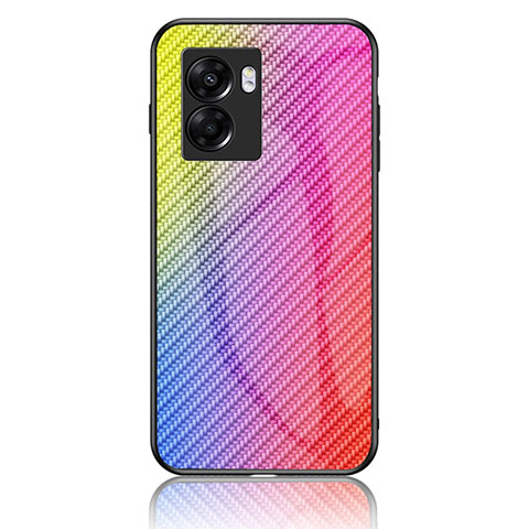 Carcasa Bumper Funda Silicona Espejo Gradiente Arco iris LS2 para Oppo A57 5G Rosa