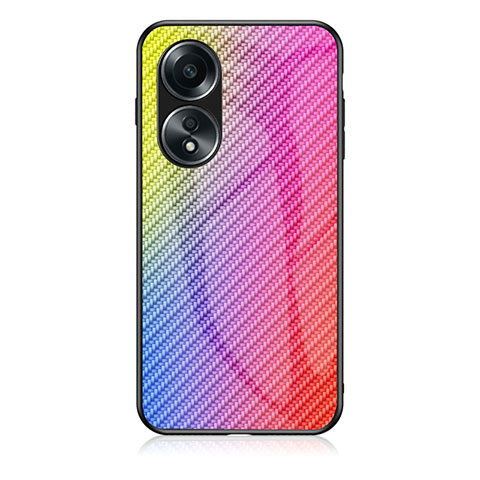 Carcasa Bumper Funda Silicona Espejo Gradiente Arco iris LS2 para Oppo A58 4G Rosa