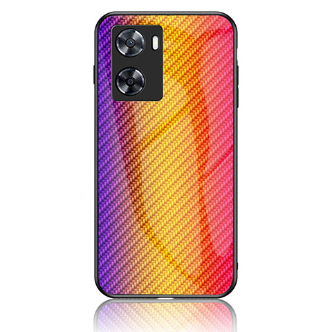 Carcasa Bumper Funda Silicona Espejo Gradiente Arco iris LS2 para Oppo A77s Naranja