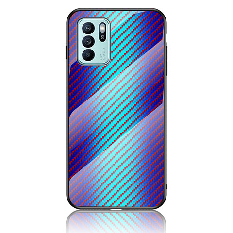 Carcasa Bumper Funda Silicona Espejo Gradiente Arco iris LS2 para Oppo Reno6 Z 5G Azul